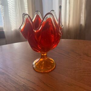 Vintage Glass Vase in Red and Orange
